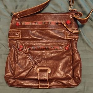Brown leather satchel